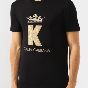 Dolce & Gabbana Black Tee with Gold Crown Logo